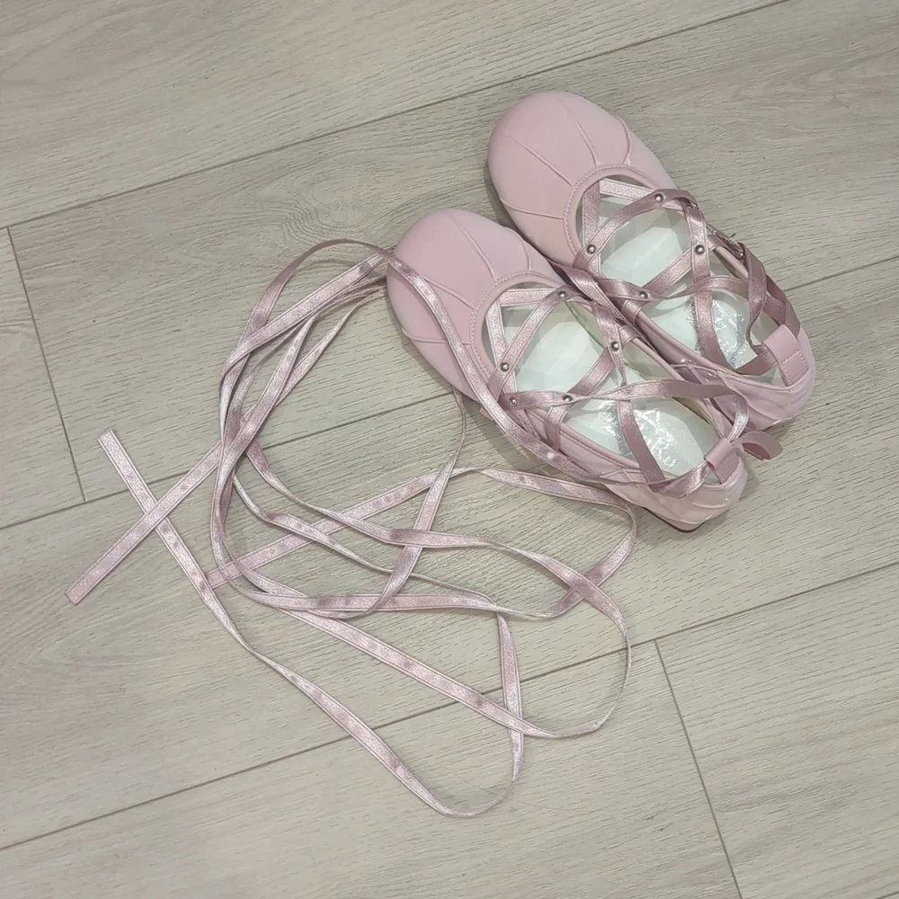 Lolita Lace Up Pink Ballet Flats - Picture 7 of 10